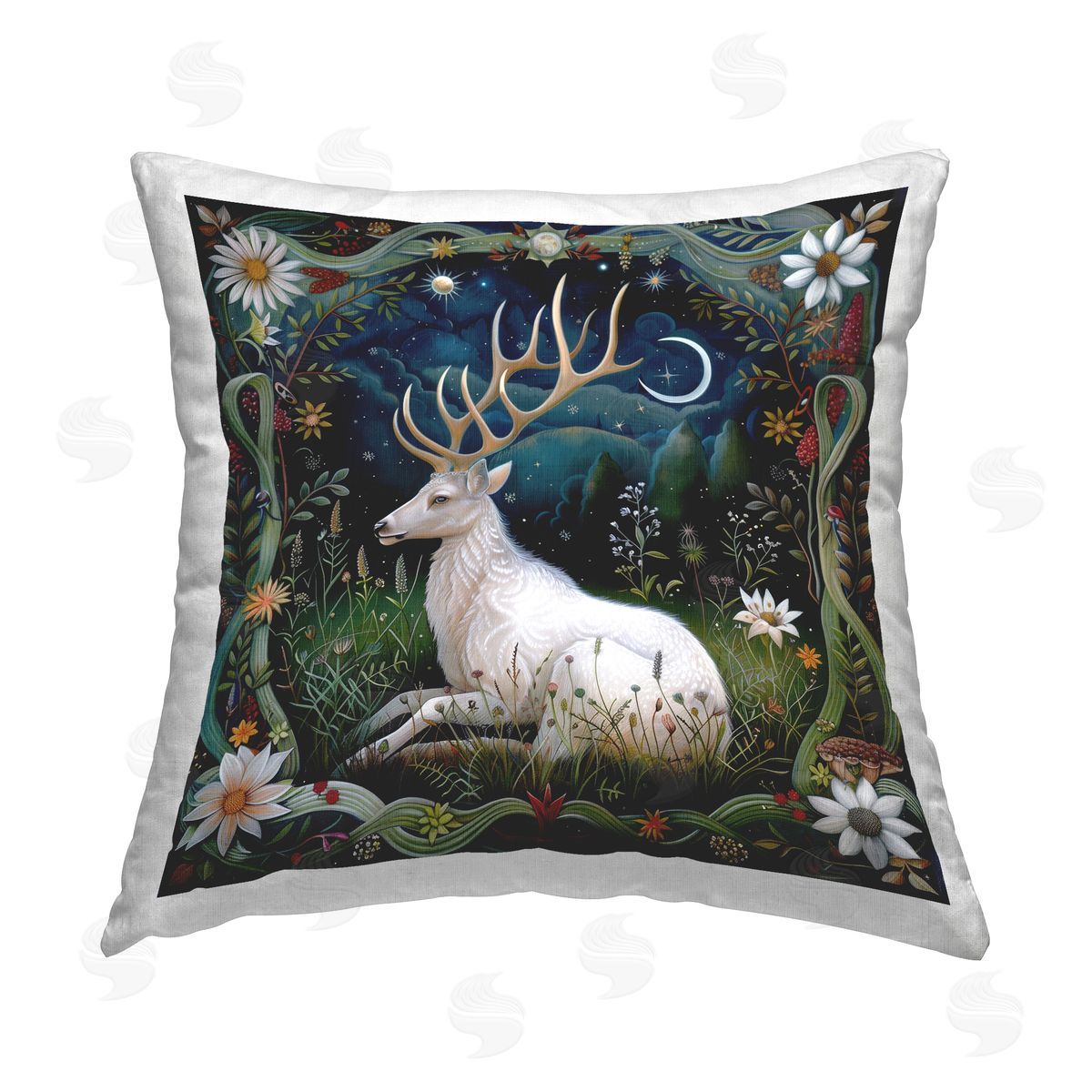 The Dutch Lady White Deer Forest Scene Printed Plush Polyester Throw Pillow