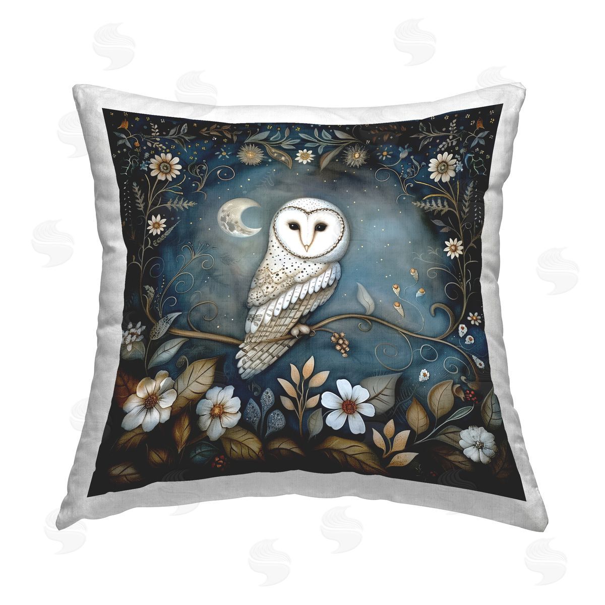 The Dutch Lady White Owl Forest Scene Printed Plush Polyester Throw Pillow