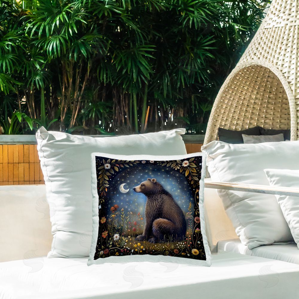 The Dutch Lady Woodland Bear Night Forest Outdoor Quick-Dry Polyester Printed Throw Pillow in Back Yard