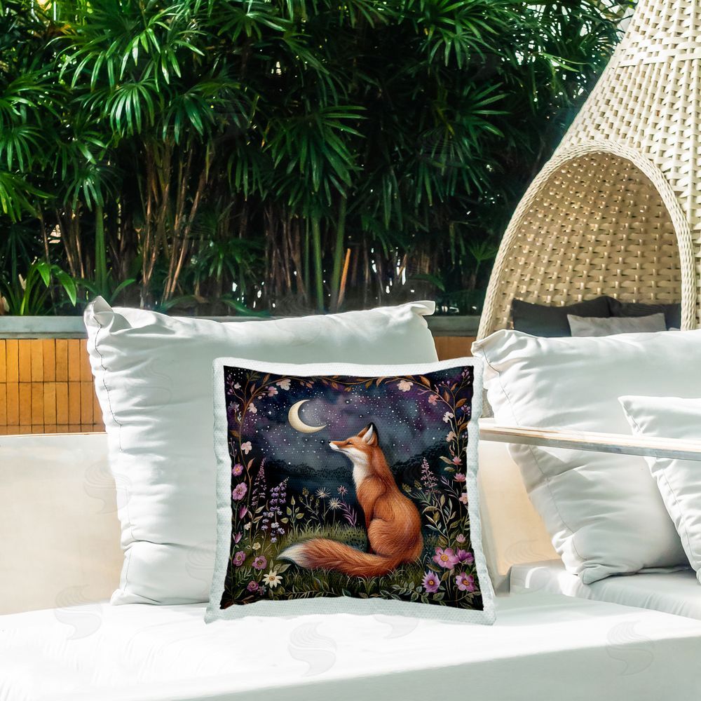 The Dutch Lady Woodland Fox Night Forest Outdoor Quick-Dry Polyester Printed Throw Pillow in Back Yard