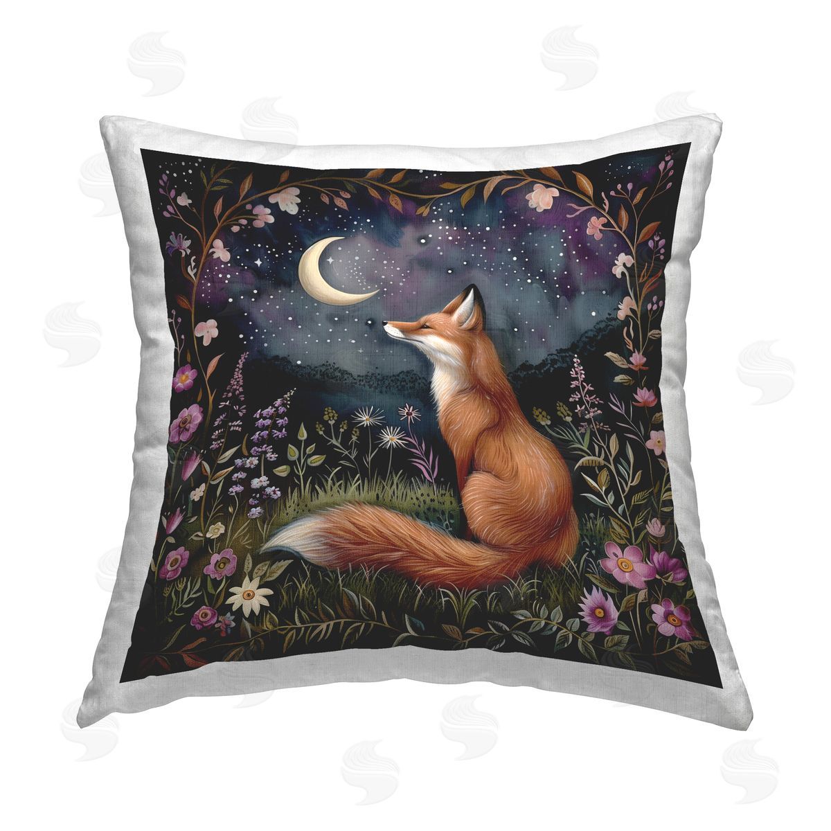 The Dutch Lady Woodland Fox Night Forest Printed Plush Polyester Throw Pillow