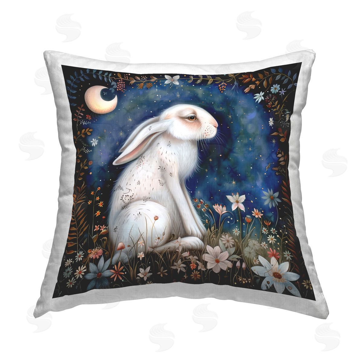 The Dutch Lady White Rabbit Forest Scene Printed Plush Polyester Throw Pillow