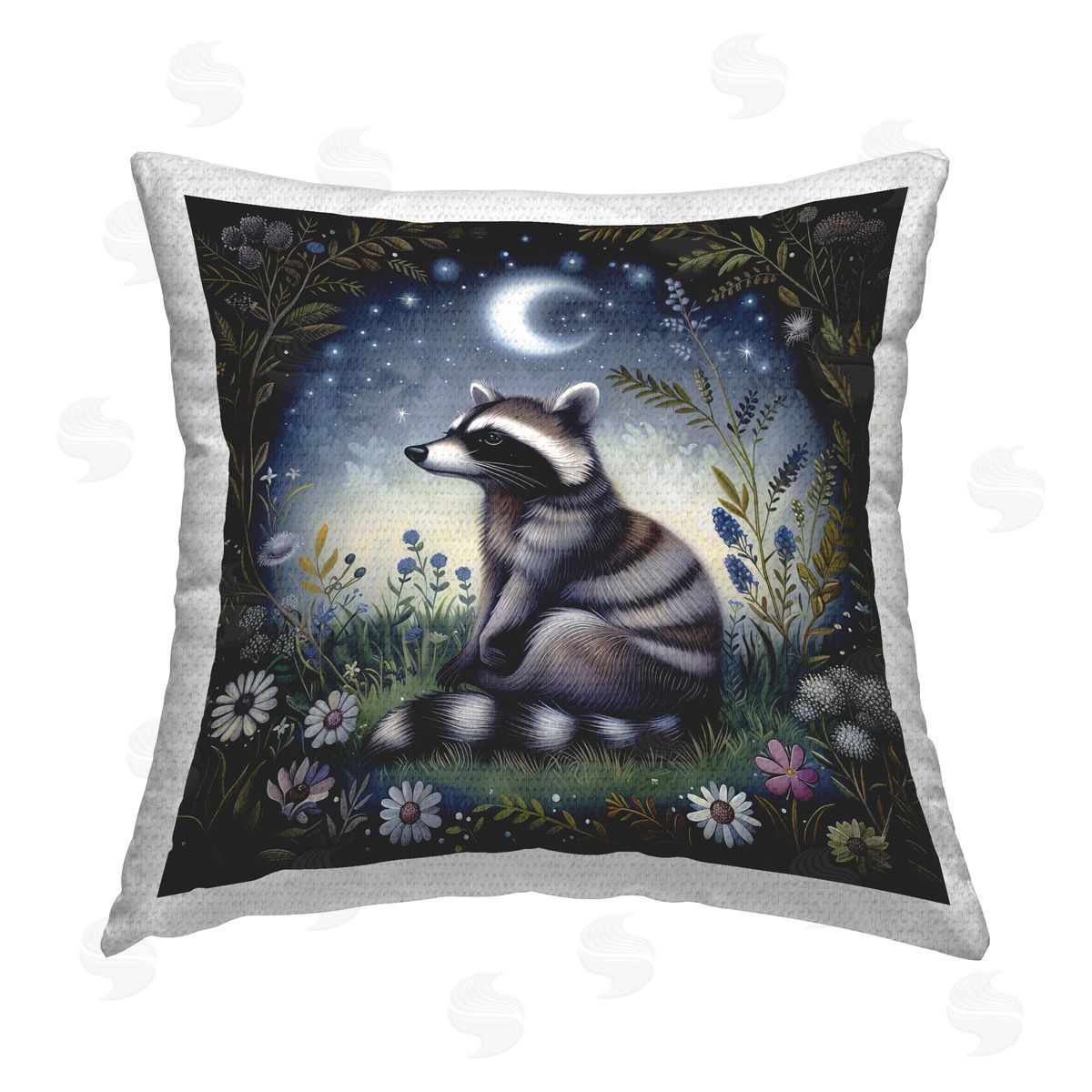 The Dutch Lady Raccoon Under Night Forest Outdoor Quick-Dry Polyester Printed Throw Pillow
