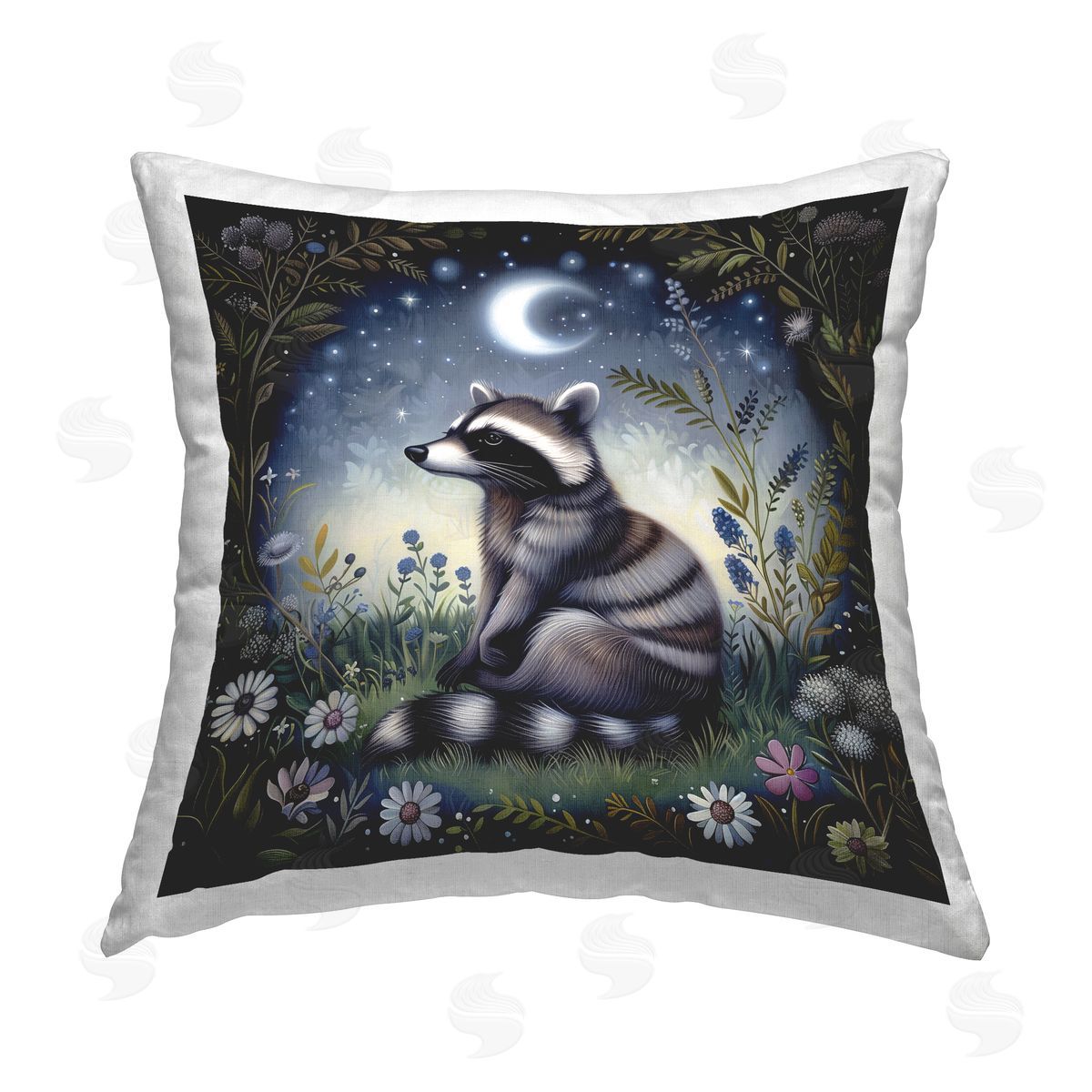 The Dutch Lady Raccoon Under Night Forest Printed Plush Polyester Throw Pillow