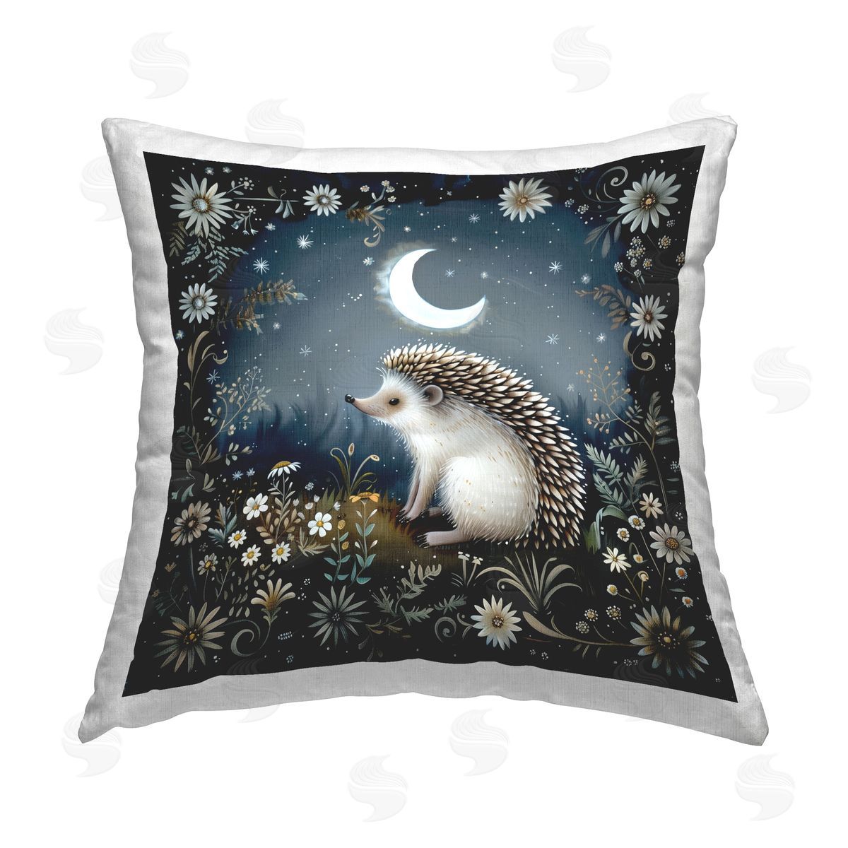 The Dutch Lady Hedgehog Under Forest Moon Printed Plush Polyester Throw Pillow