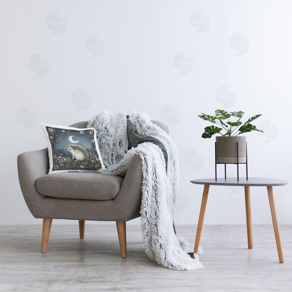 The Dutch Lady Hedgehog Under Forest Moon Printed Plush Polyester Throw Pillow On Chair