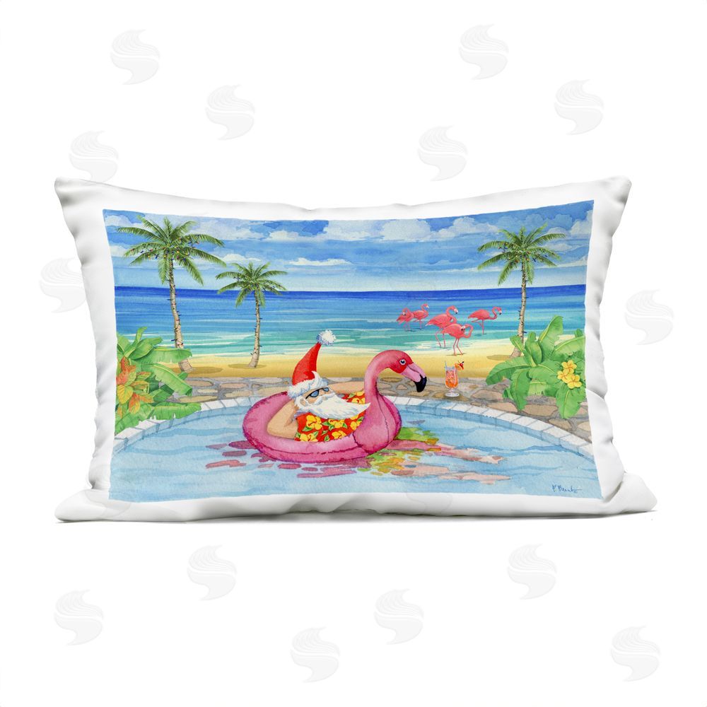 Paul Brent Santa with Pool Float Outdoor Quick-Dry Polyester Printed Throw Pillow