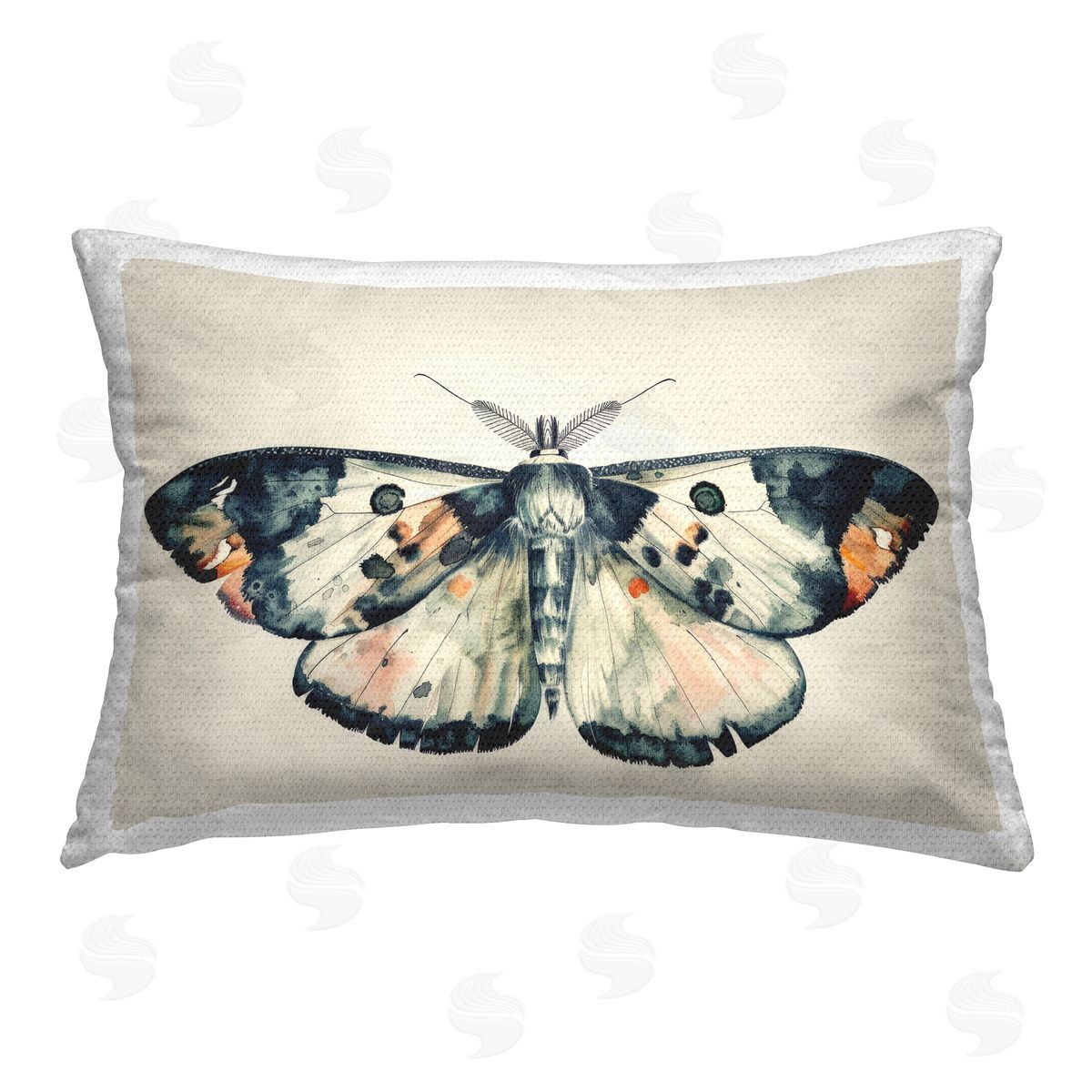 Petal Prints Design Watercolor Black Trimmed Moth Outdoor Quick-Dry Polyester Printed Throw Pillow
