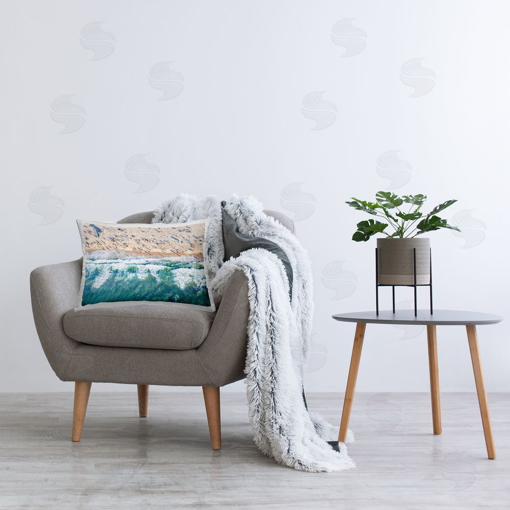 Sisi and Seb Aerial Tide Beach Foam Printed Plush Polyester Throw Pillow On Chair
