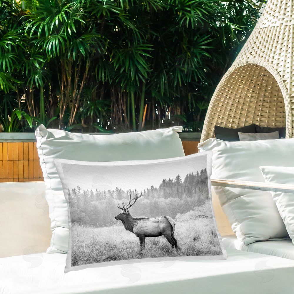 Sisi and Seb Stoic American Elk Outdoor Quick-Dry Polyester Printed Throw Pillow in Back Yard