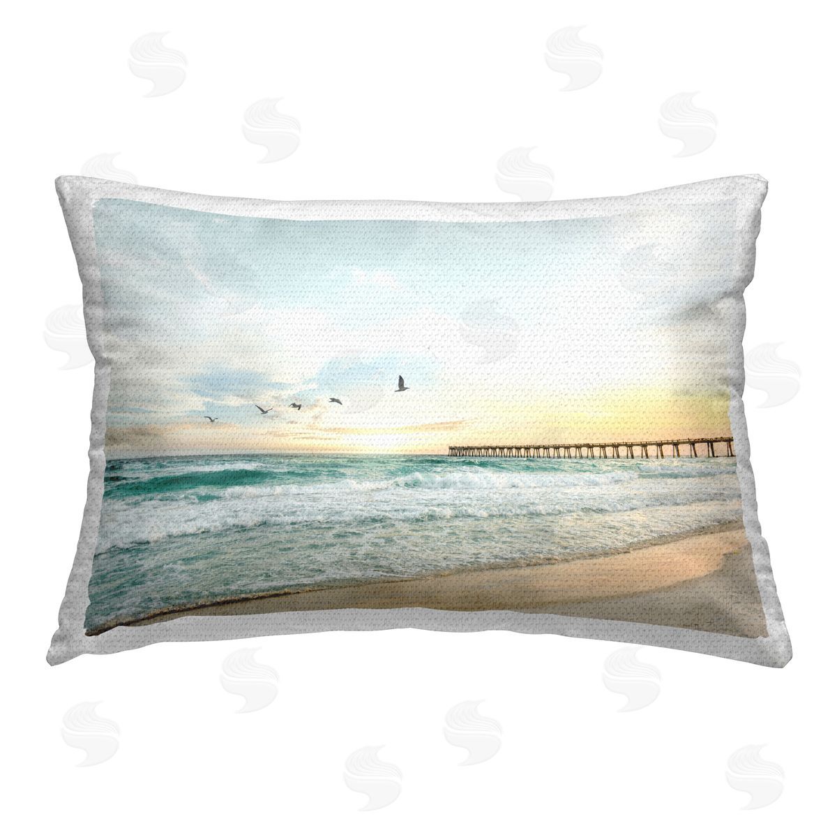 Sisi and Seb Birds at Beach Pier Outdoor Quick-Dry Polyester Printed Throw Pillow