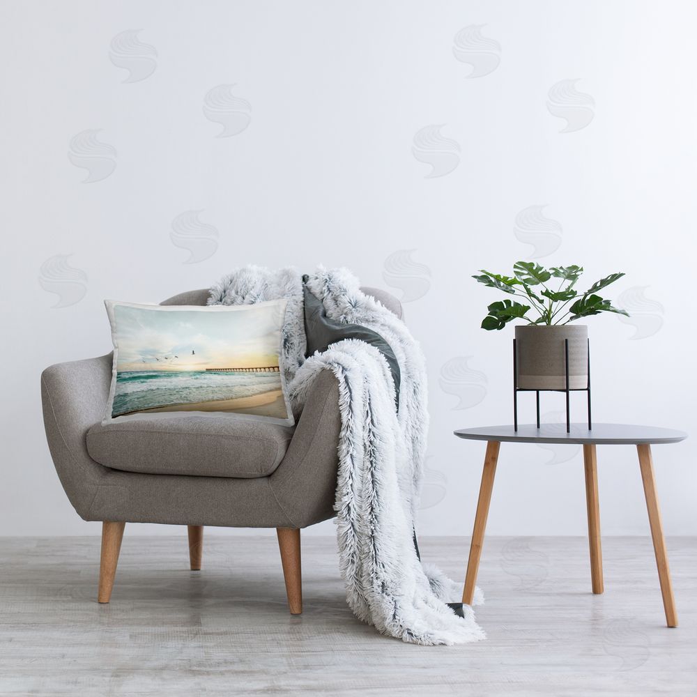 Sisi and Seb Birds at Beach Pier Printed Plush Polyester Throw Pillow On Chair