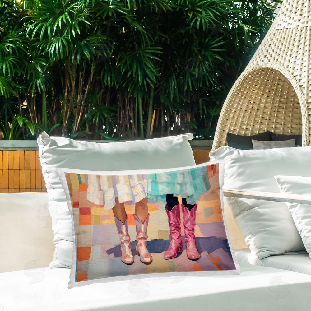 Sisi and Seb Girls in Cowboy Boots Outdoor Quick-Dry Polyester Printed Throw Pillow in Back Yard