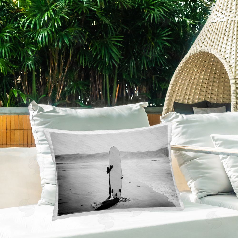 Sisi and Seb Hiding with Surfboard Outdoor Quick-Dry Polyester Printed Throw Pillow in Back Yard