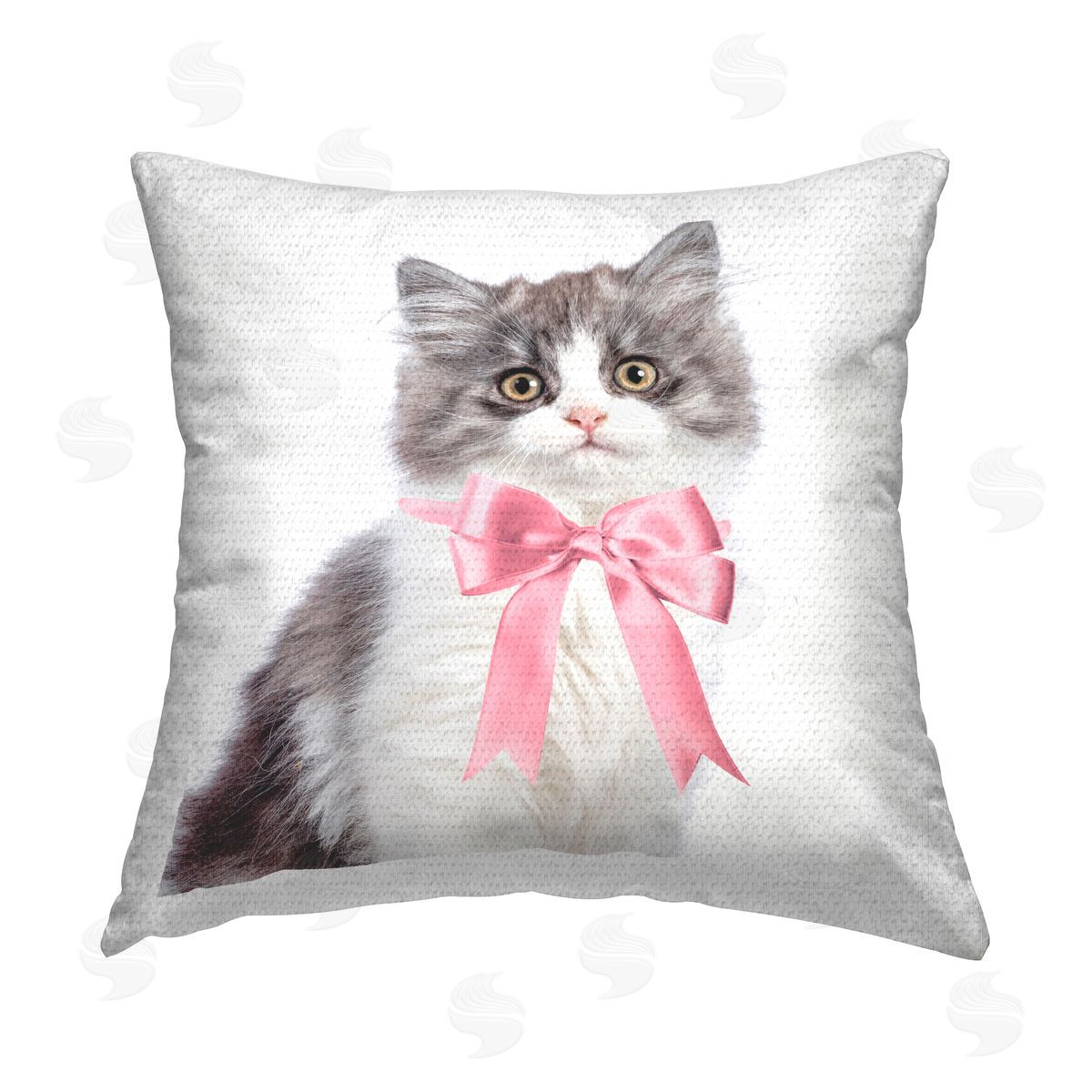 Sisi and Seb Kitten with Pink Bow Outdoor Quick-Dry Polyester Printed Throw Pillow