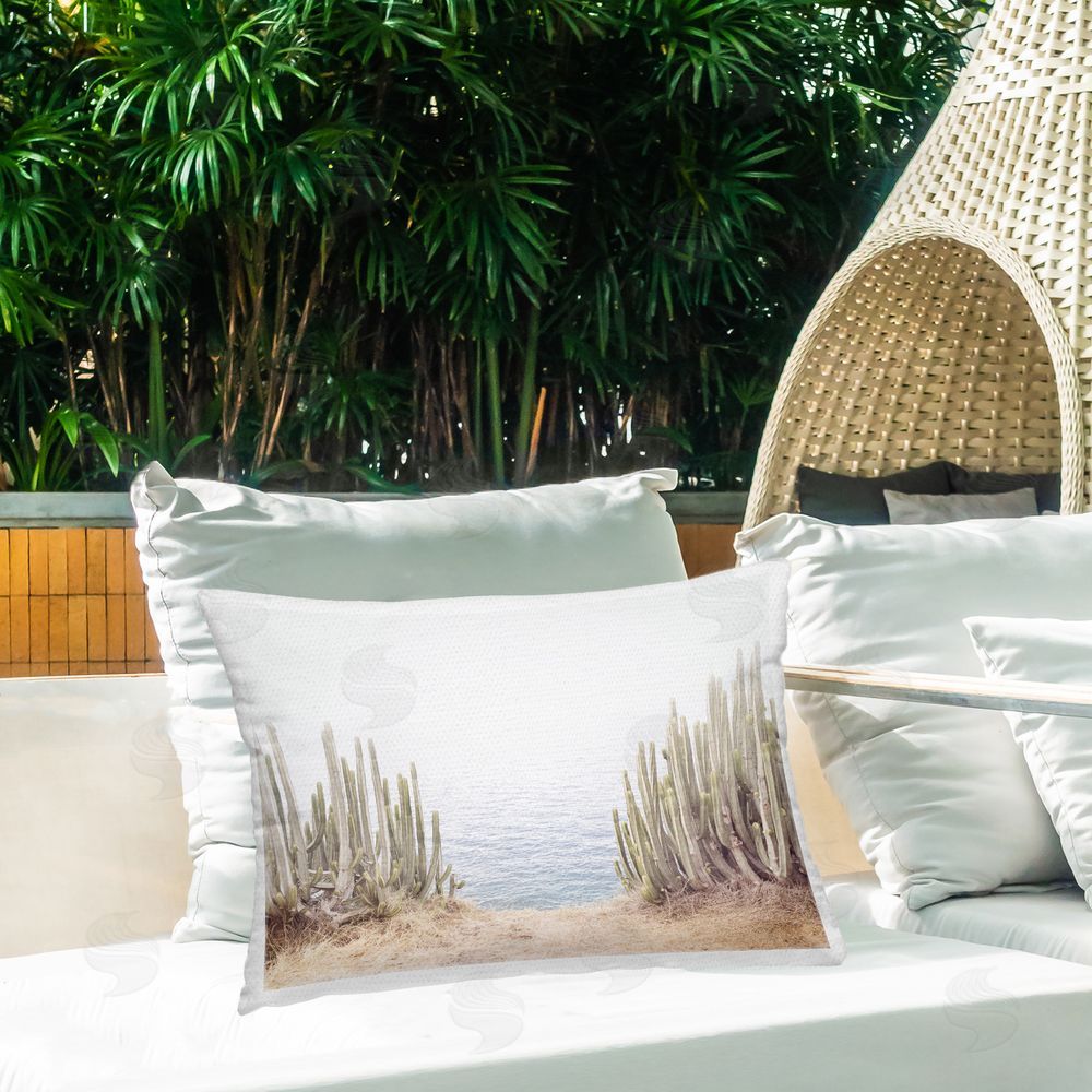 Sisi and Seb Seaside Cacti Plants Outdoor Quick-Dry Polyester Printed Throw Pillow in Back Yard