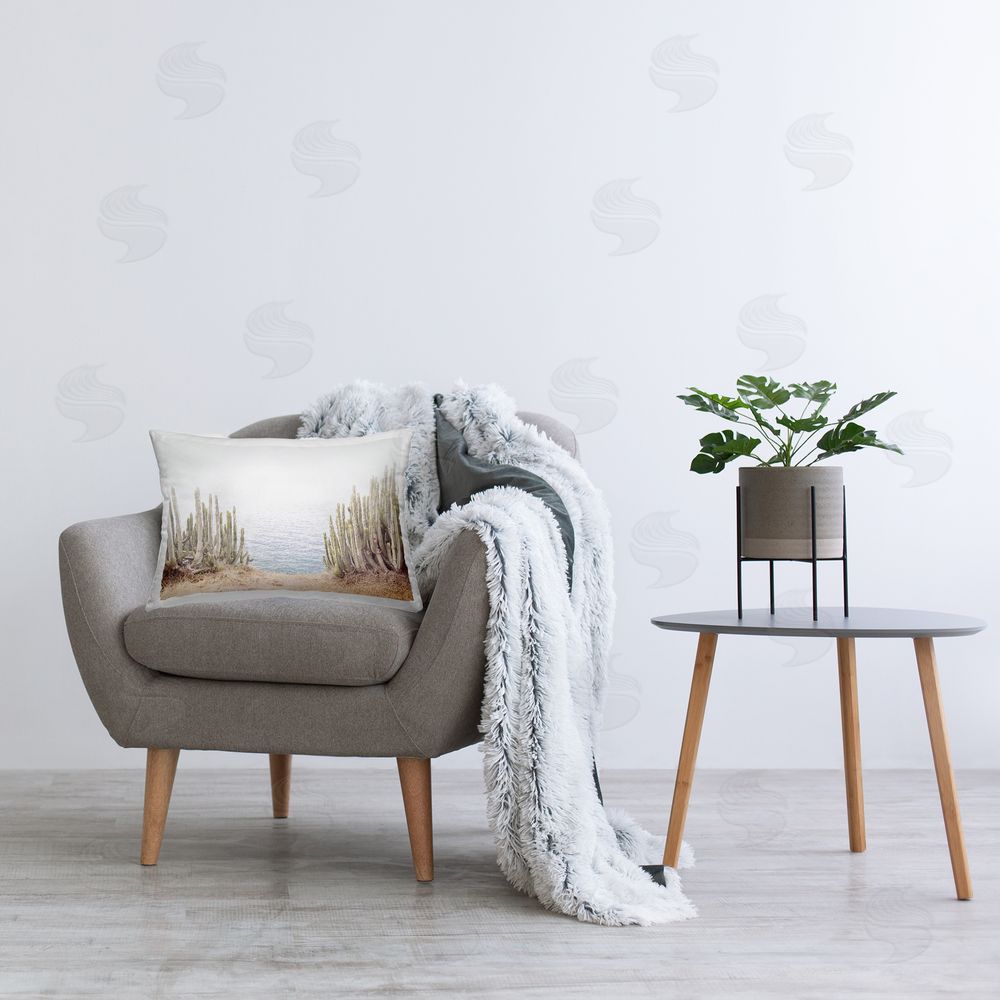Sisi and Seb Seaside Cacti Plants Printed Plush Polyester Throw Pillow On Chair