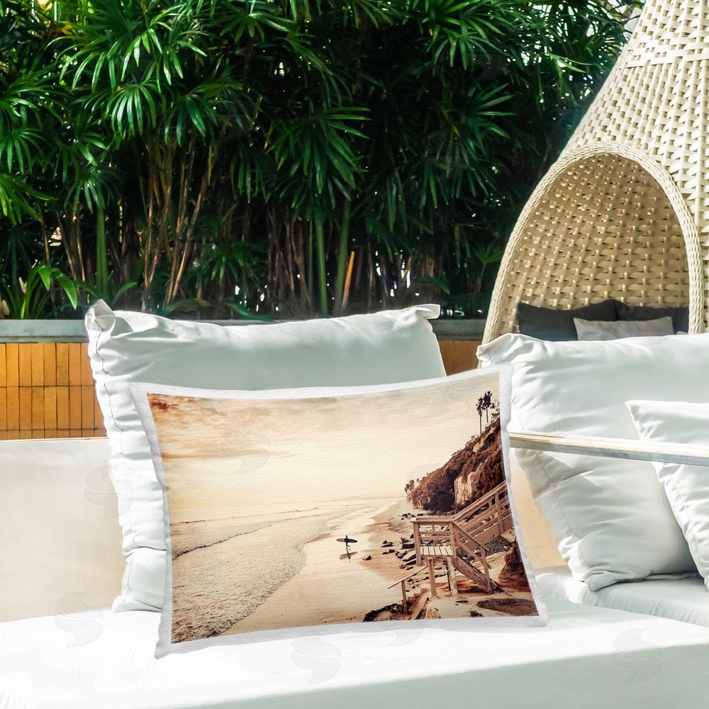 Sisi and Seb Sunset & Surf Landscape Outdoor Quick-Dry Polyester Printed Throw Pillow in Back Yard