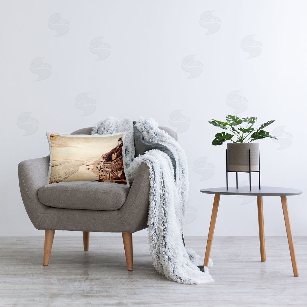 Sisi and Seb Sunset & Surf Landscape Printed Plush Polyester Throw Pillow On Chair