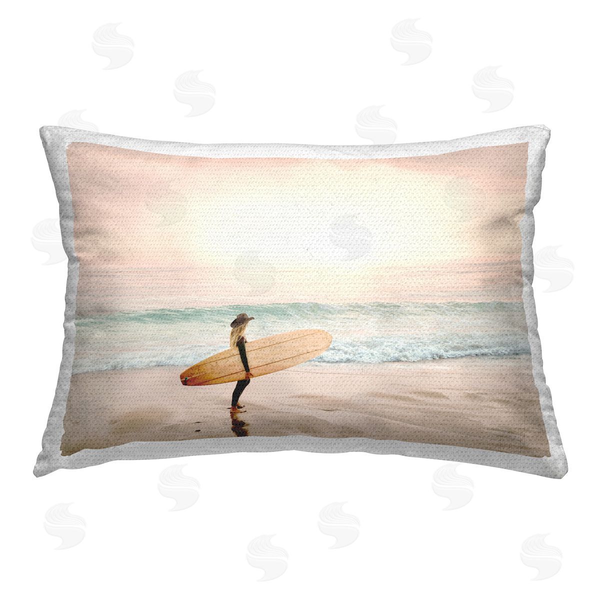 Sisi and Seb Surfer Cowgirl on Beach Outdoor Quick-Dry Polyester Printed Throw Pillow