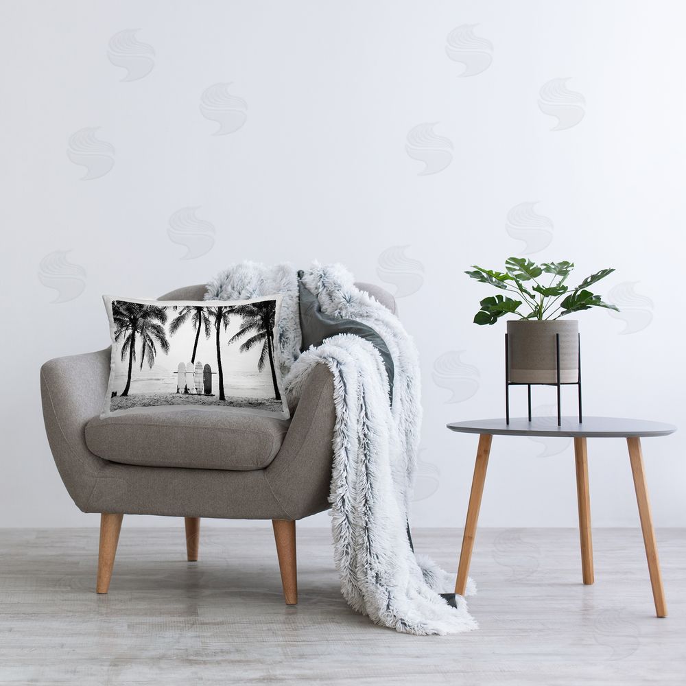 Sisi and Seb Centered Surf Boards View Printed Plush Polyester Throw Pillow On Chair
