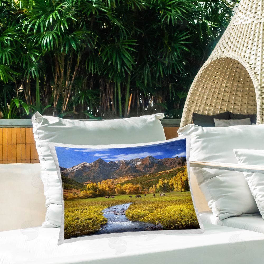Chris Vest Horse Ranch Autumn View Outdoor Quick-Dry Polyester Printed Throw Pillow in Back Yard