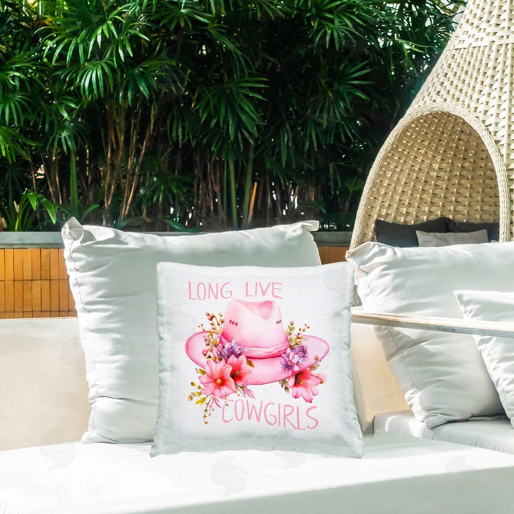 Andrea Haase Long Live Cowgirls Outdoor Quick-Dry Polyester Printed Throw Pillow in Back Yard