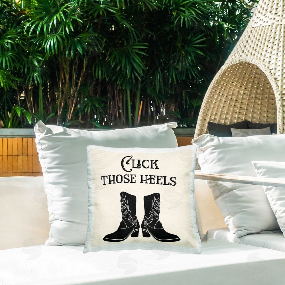 Karen Smith Click Those Heels Cowgirl Outdoor Quick-Dry Polyester Printed Throw Pillow in Back Yard