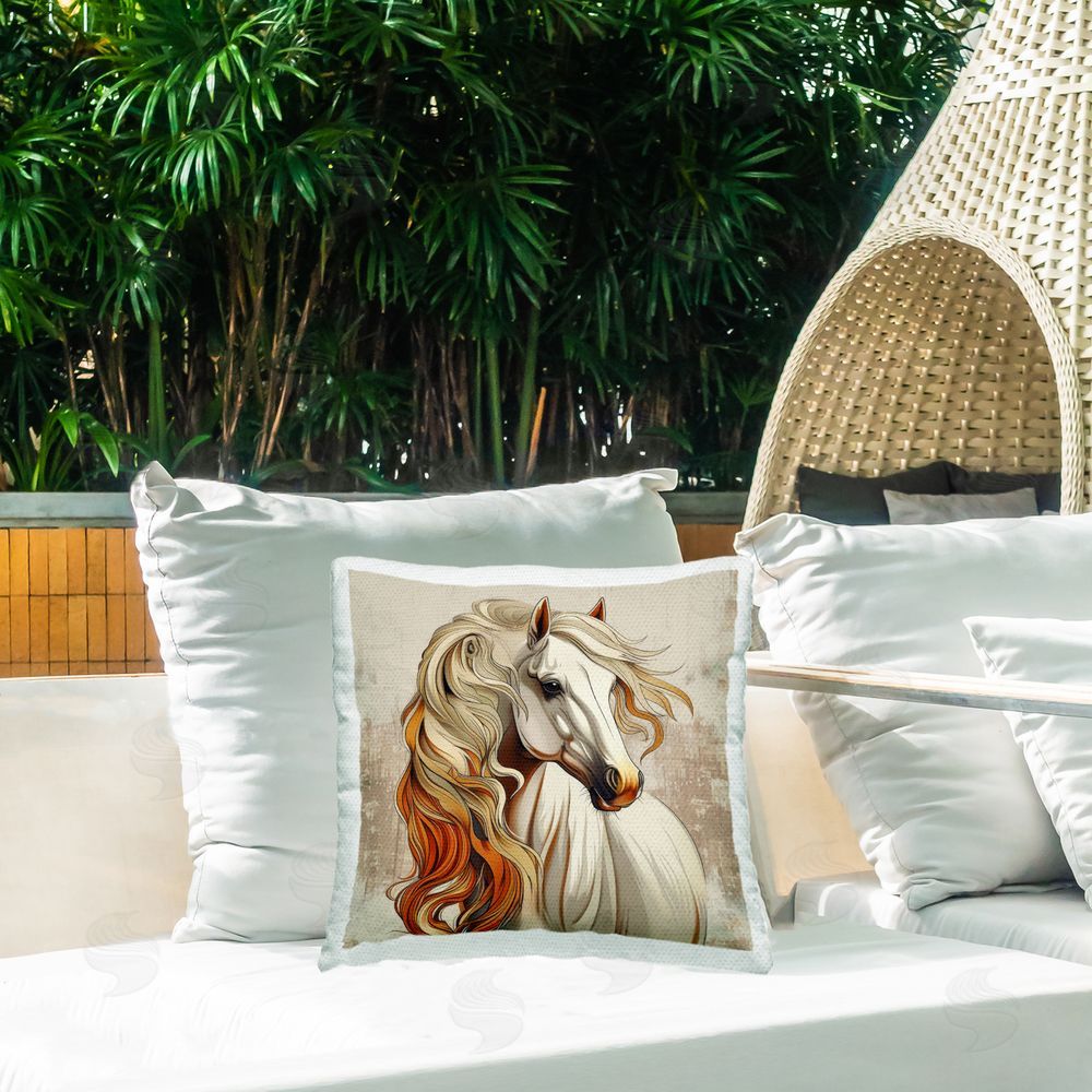 Lazar Studio Elegant Wavy Horse Mane Outdoor Quick-Dry Polyester Printed Throw Pillow in Back Yard