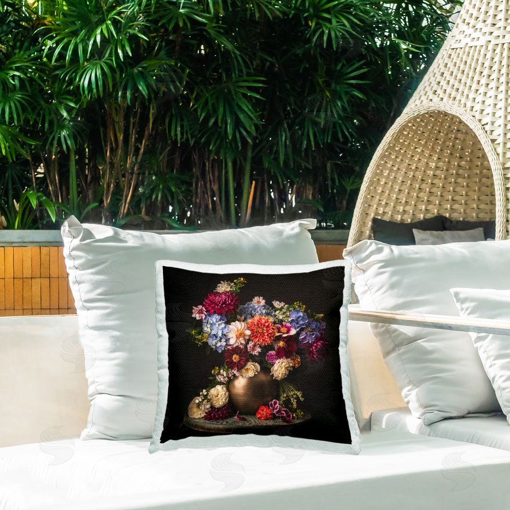 Leah McLean Assorted Flowers Arrangement Outdoor Quick-Dry Polyester Printed Throw Pillow in Back Yard