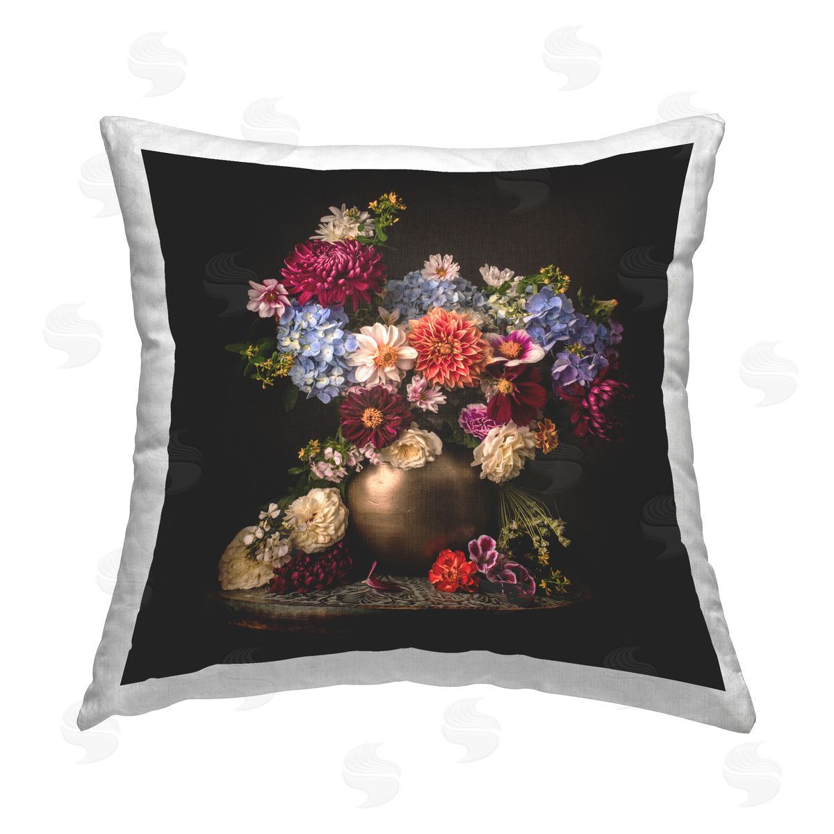Leah McLean Assorted Flowers Arrangement Printed Plush Polyester Throw Pillow