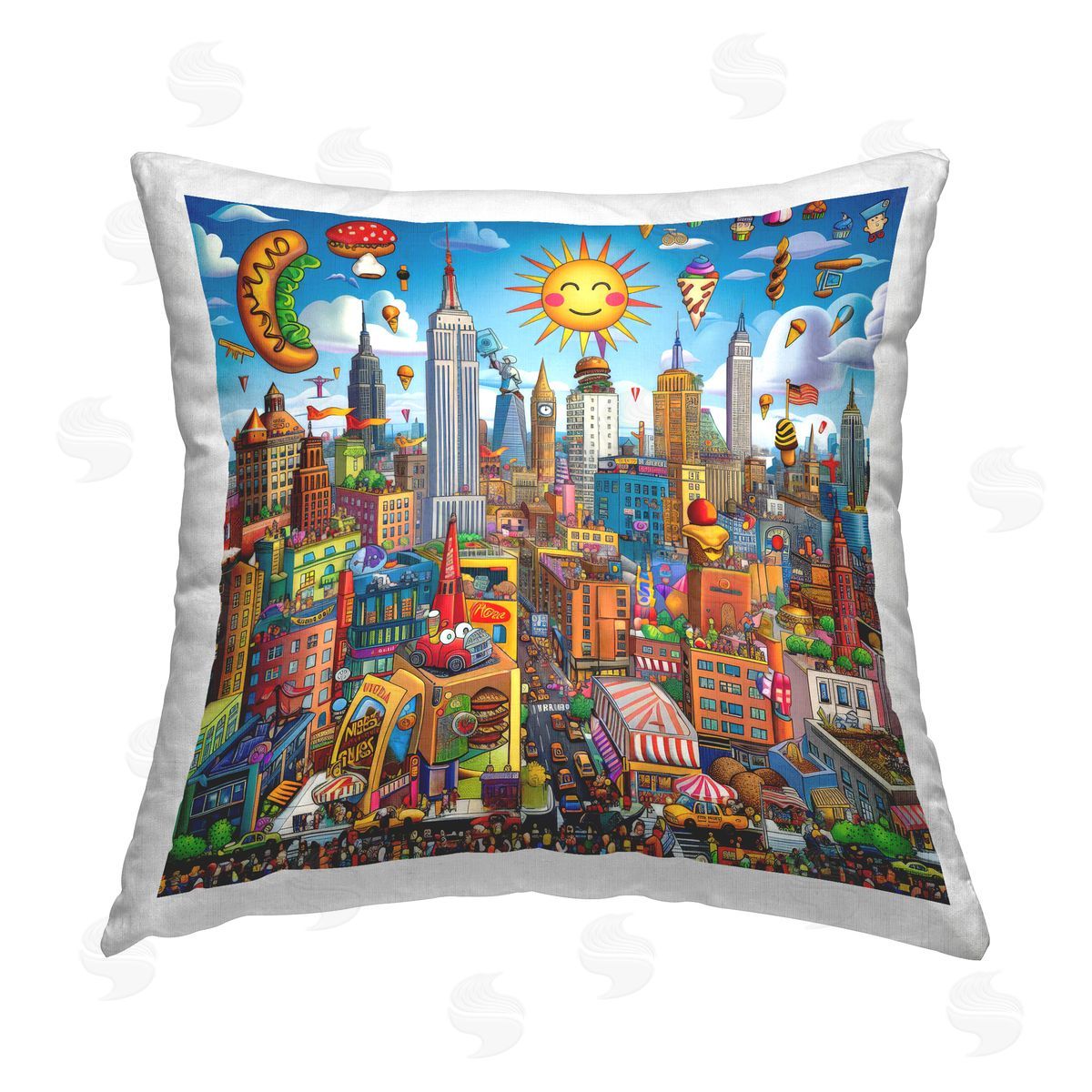 Ray Powers Fun Zany Cityscape Printed Plush Polyester Throw Pillow