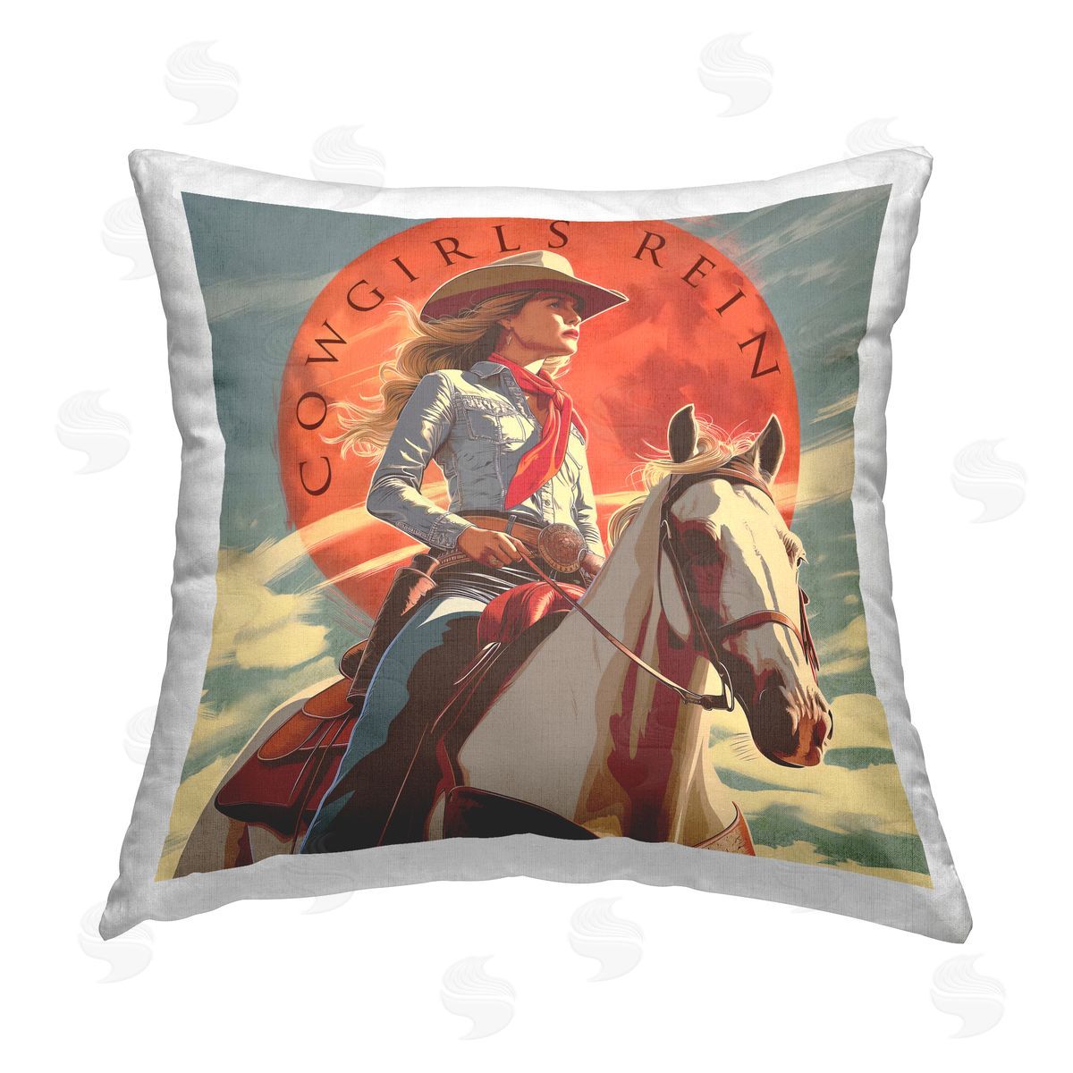 Steve Hunziker Cowgirls Rein Portrait Printed Plush Polyester Throw Pillow