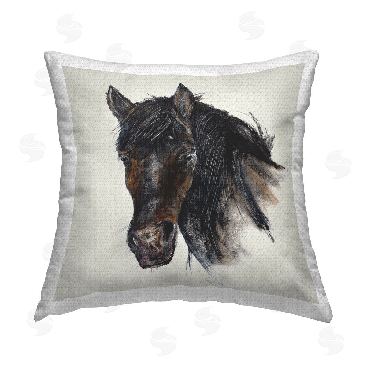 Filippo Ioco Paint Stroke Black Horse Outdoor Quick-Dry Polyester Printed Throw Pillow