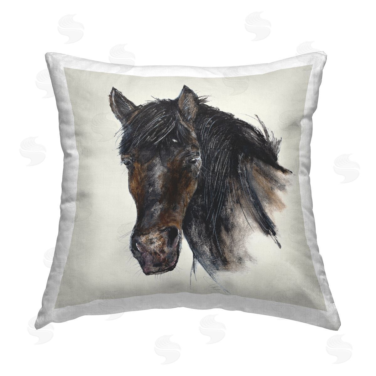 Filippo Ioco Paint Stroke Black Horse Printed Plush Polyester Throw Pillow