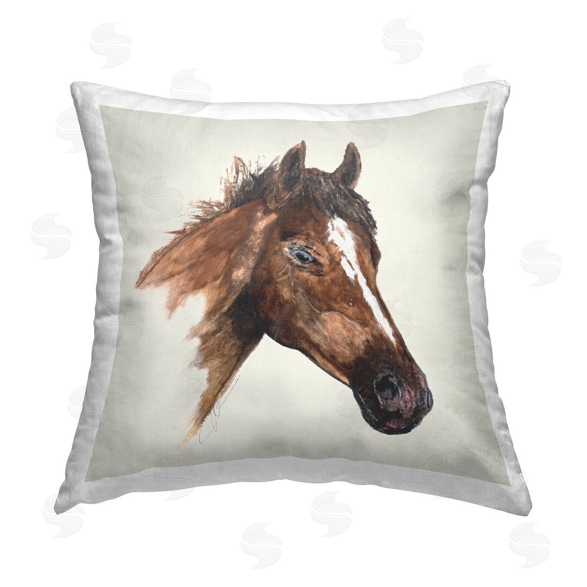 Filippo Ioco Detailed Brown Horse Printed Plush Polyester Throw Pillow