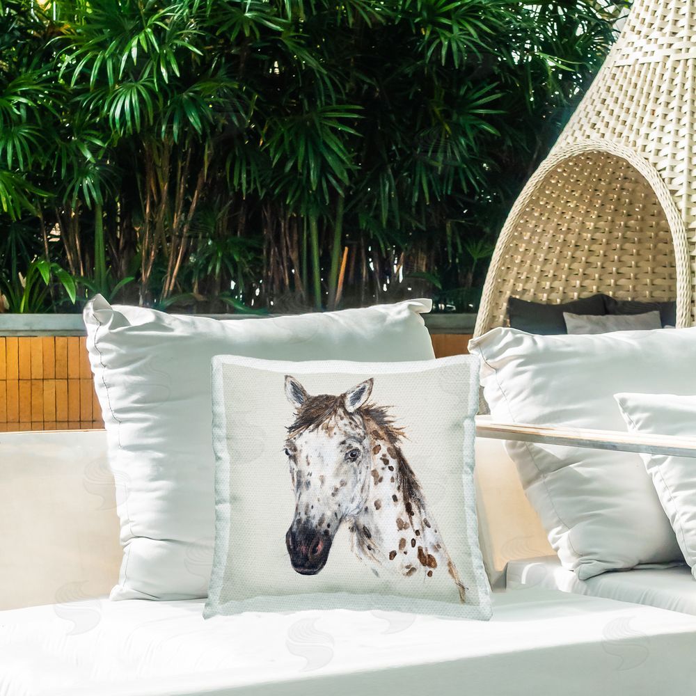 Filippo Ioco Charming Spotted Horse Outdoor Quick-Dry Polyester Printed Throw Pillow in Back Yard