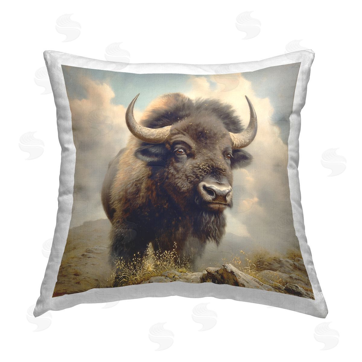 Steve Hunziker Strong Bison Horns Printed Plush Polyester Throw Pillow