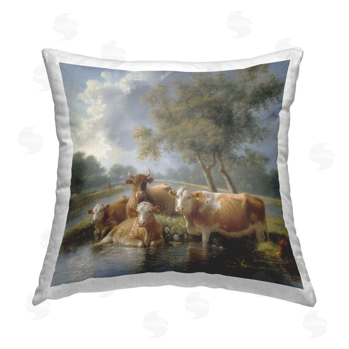 Steve Hunziker Cow Family Charming Scene Printed Plush Polyester Throw Pillow