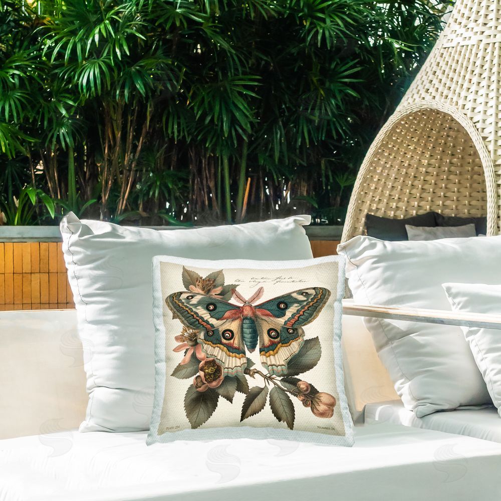Steve Hunziker Green Patterned Moth Outdoor Quick-Dry Polyester Printed Throw Pillow in Back Yard