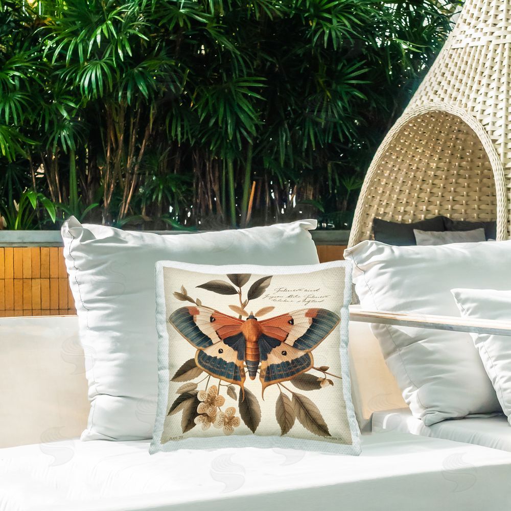 Steve Hunziker Enchanting Moth & Plant Outdoor Quick-Dry Polyester Printed Throw Pillow in Back Yard