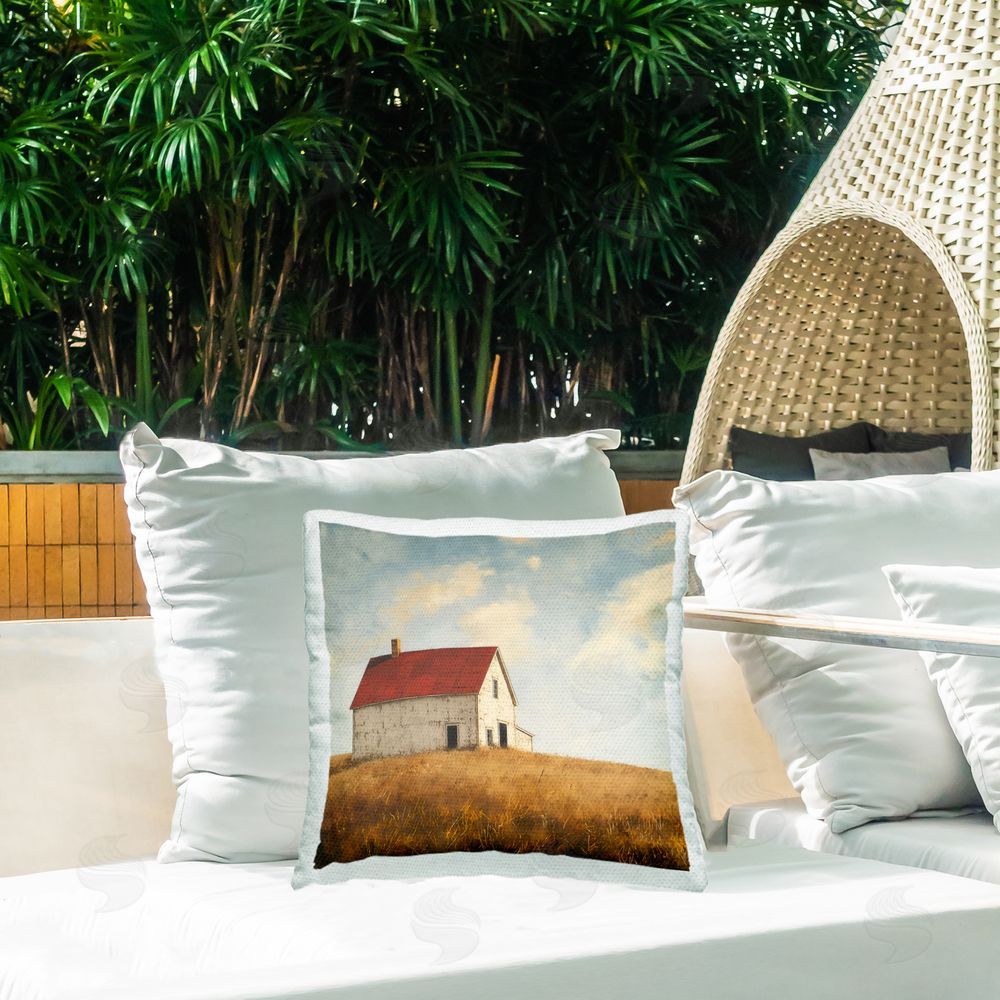 Steve Hunziker Barren Farmland Barn Outdoor Quick-Dry Polyester Printed Throw Pillow in Back Yard