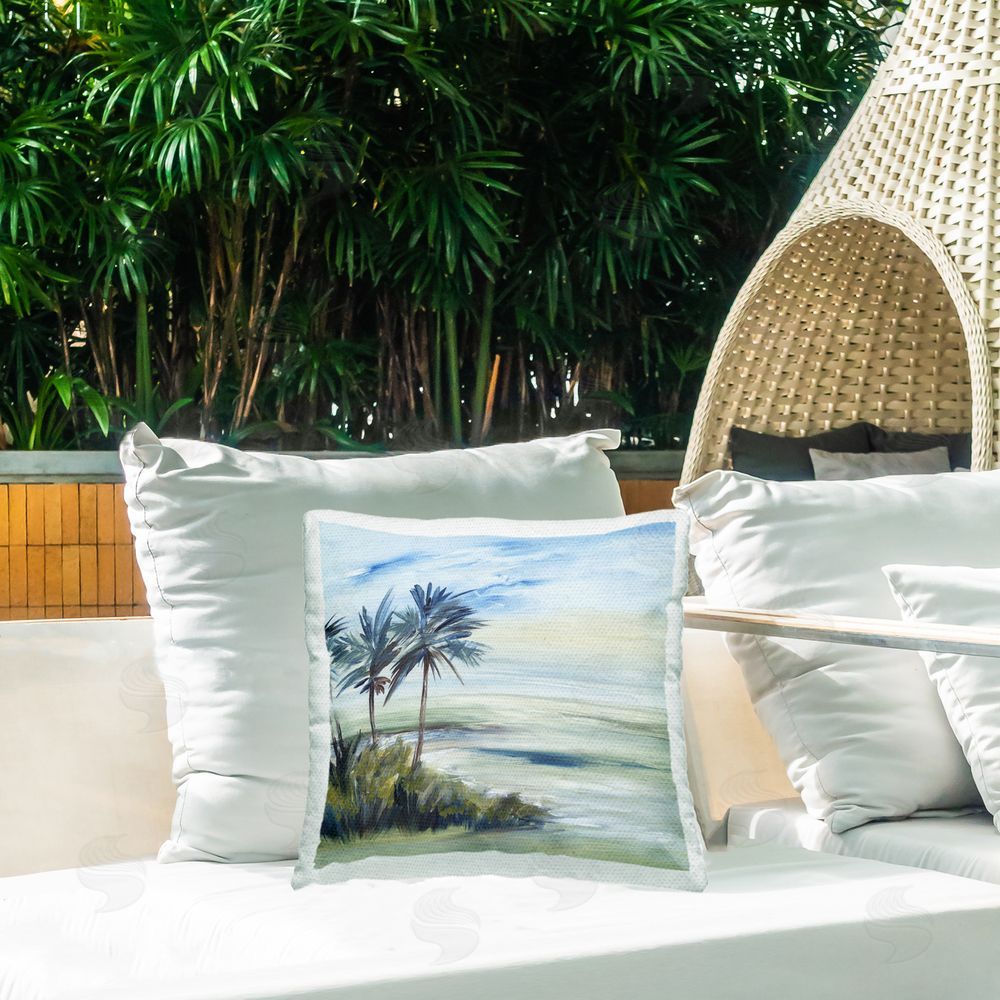 Lera Windy Palm Trees Outdoor Quick-Dry Polyester Printed Throw Pillow in Back Yard