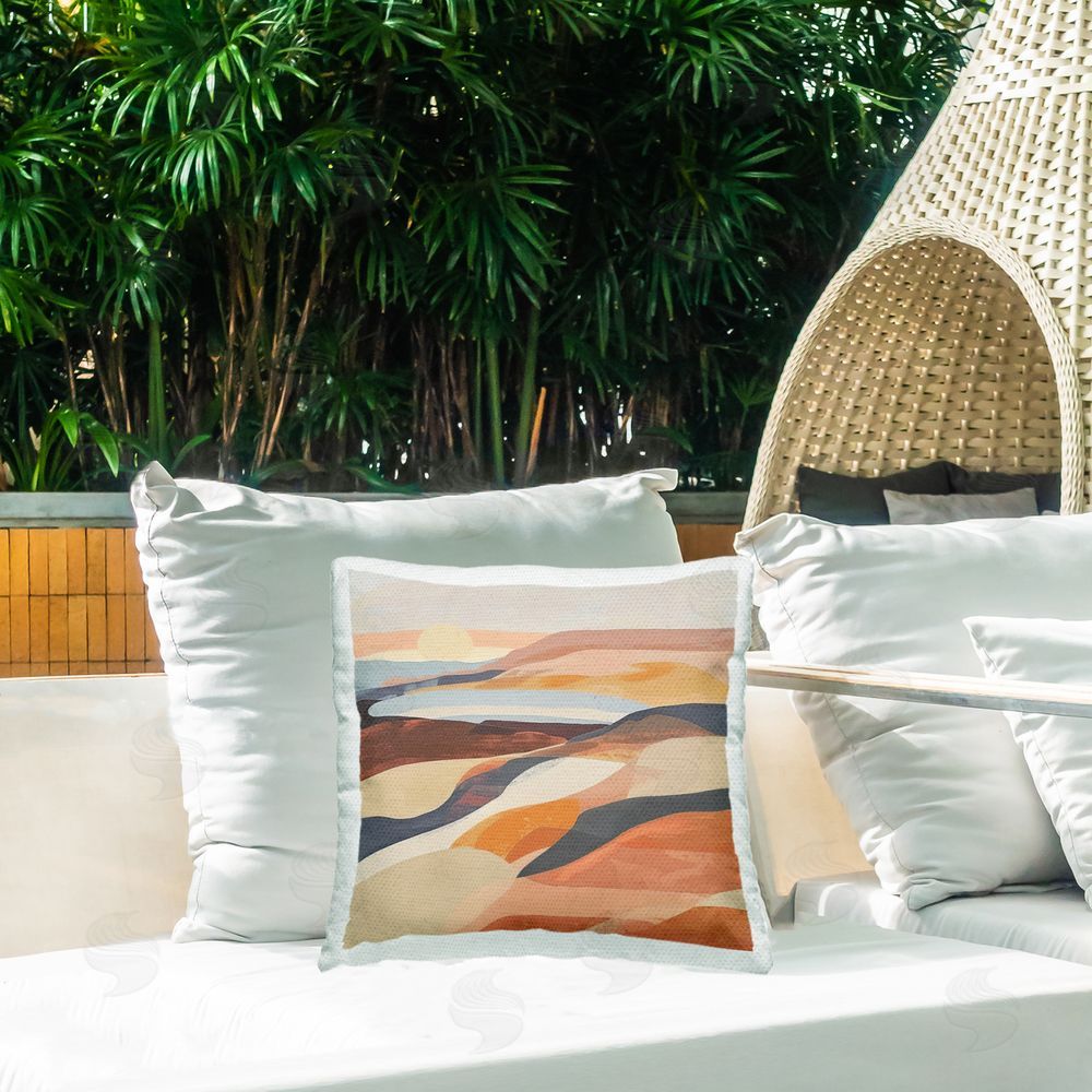 Irena Orlov Layered Canyon Hills Outdoor Quick-Dry Polyester Printed Throw Pillow in Back Yard