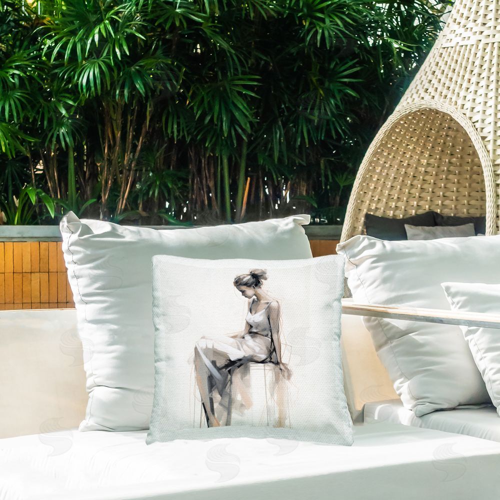 Irena Orlov Female Portrait Impression Outdoor Quick-Dry Polyester Printed Throw Pillow in Back Yard