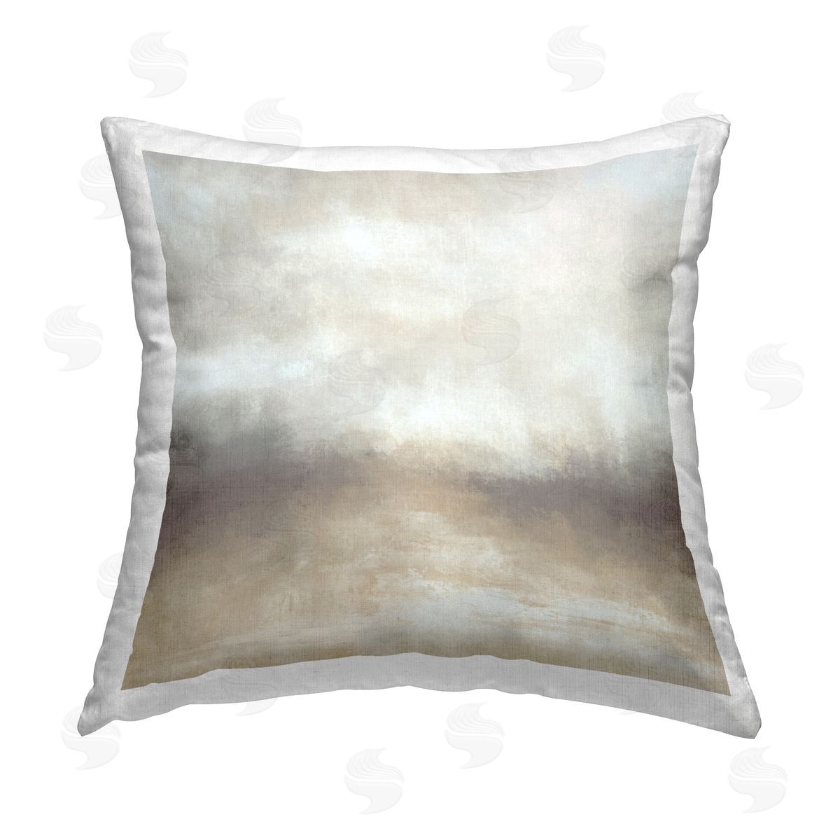 J:L Design Foggy Beige Landscape Printed Plush Polyester Throw Pillow