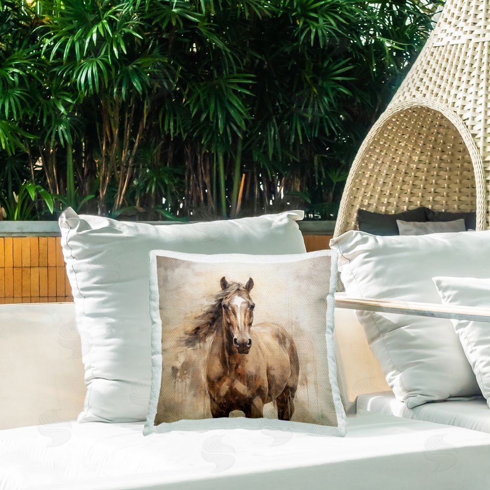 Unknown Artist Horse with Modern Drip Outdoor Quick-Dry Polyester Printed Throw Pillow in Back Yard