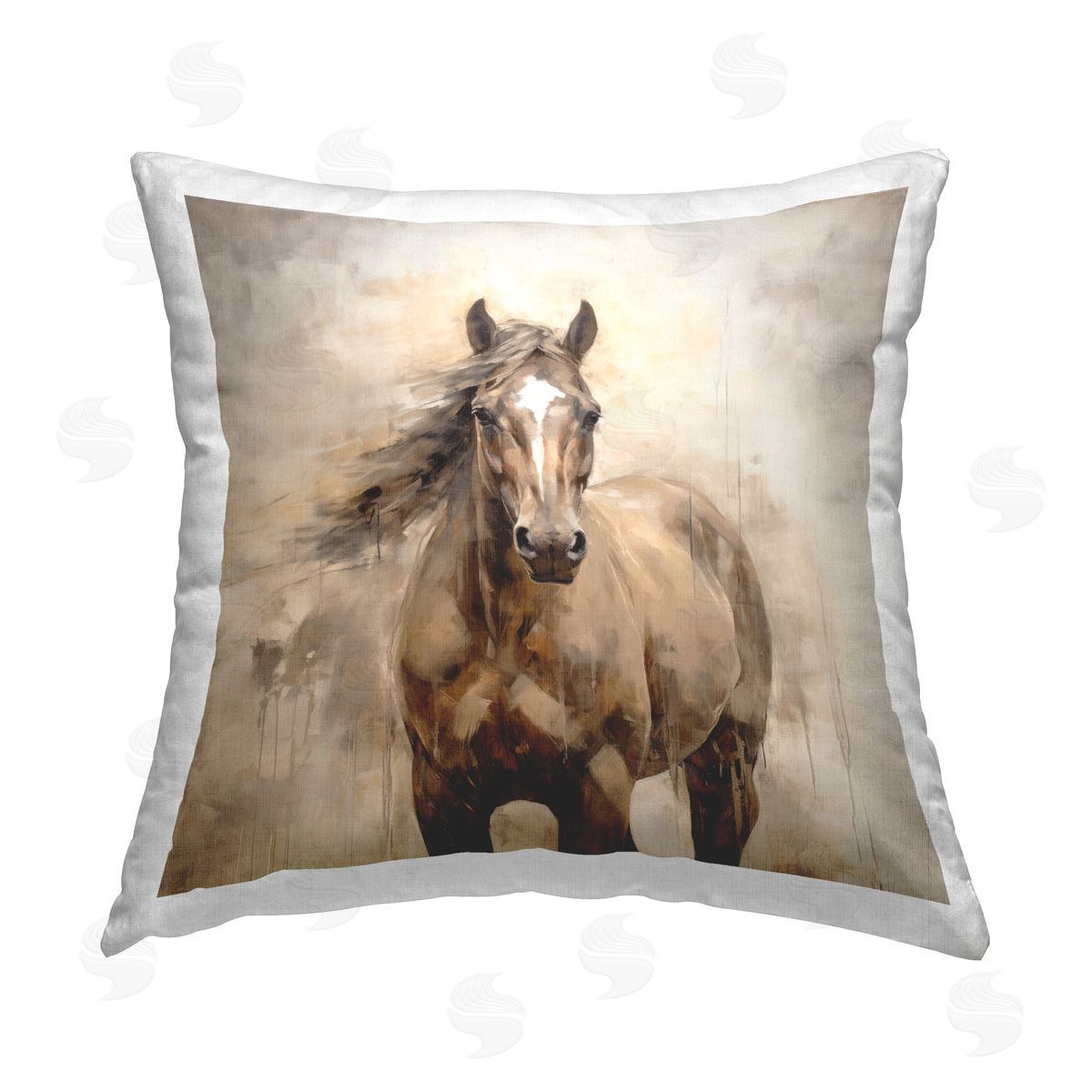 Unknown Artist Horse with Modern Drip Printed Plush Polyester Throw Pillow