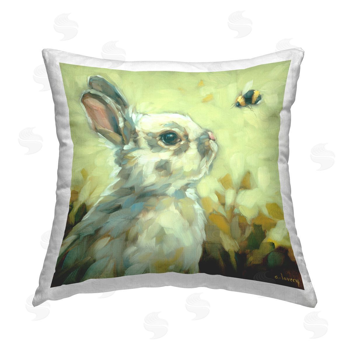 Andrea Lavery Bunny Eyeing Bumble Bee Printed Plush Polyester Throw Pillow