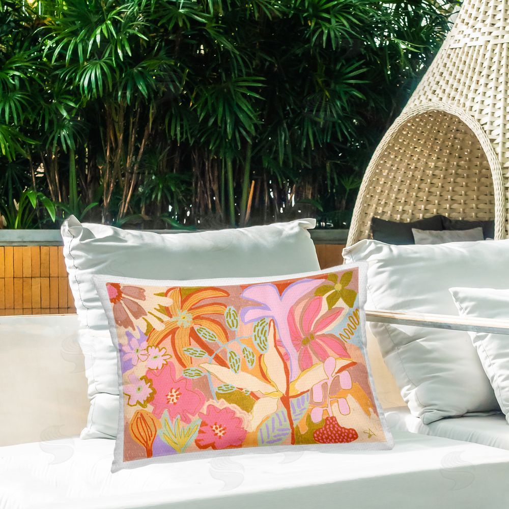 Suzanne Allard Soft Expressive Botanicals Outdoor Quick-Dry Polyester Printed Throw Pillow in Back Yard